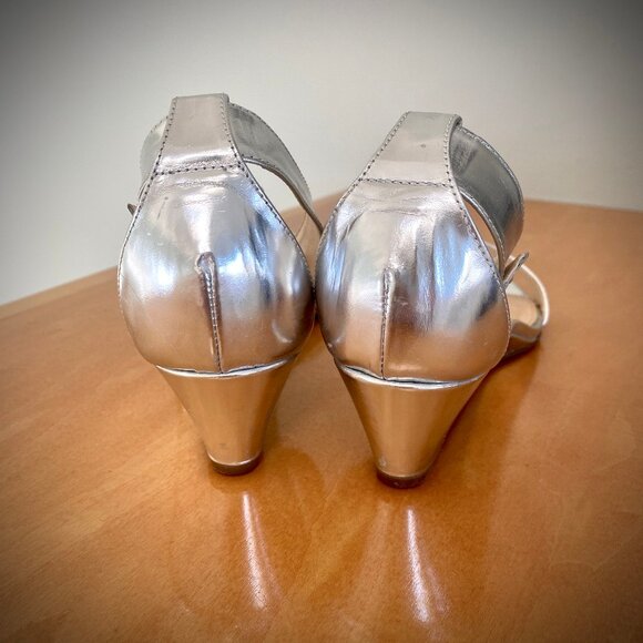 J. Crew Mirror Lillian Silver Metallic Wedge Sandals 6.5M - Picture 7 of 12